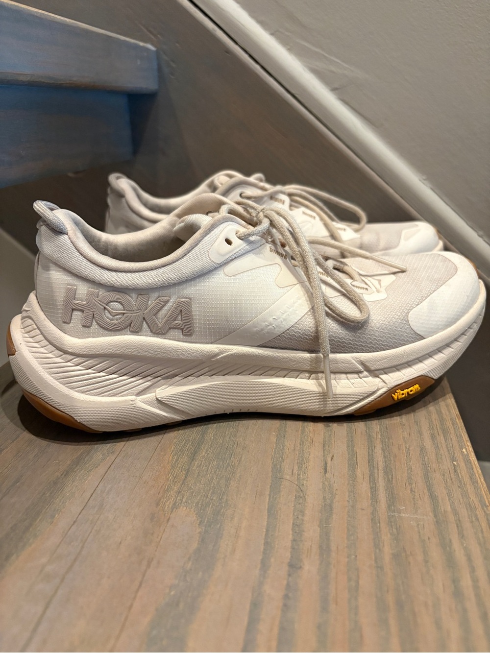 Hoka women’s transport shoe - vibram sole - “eggnog” size 6
